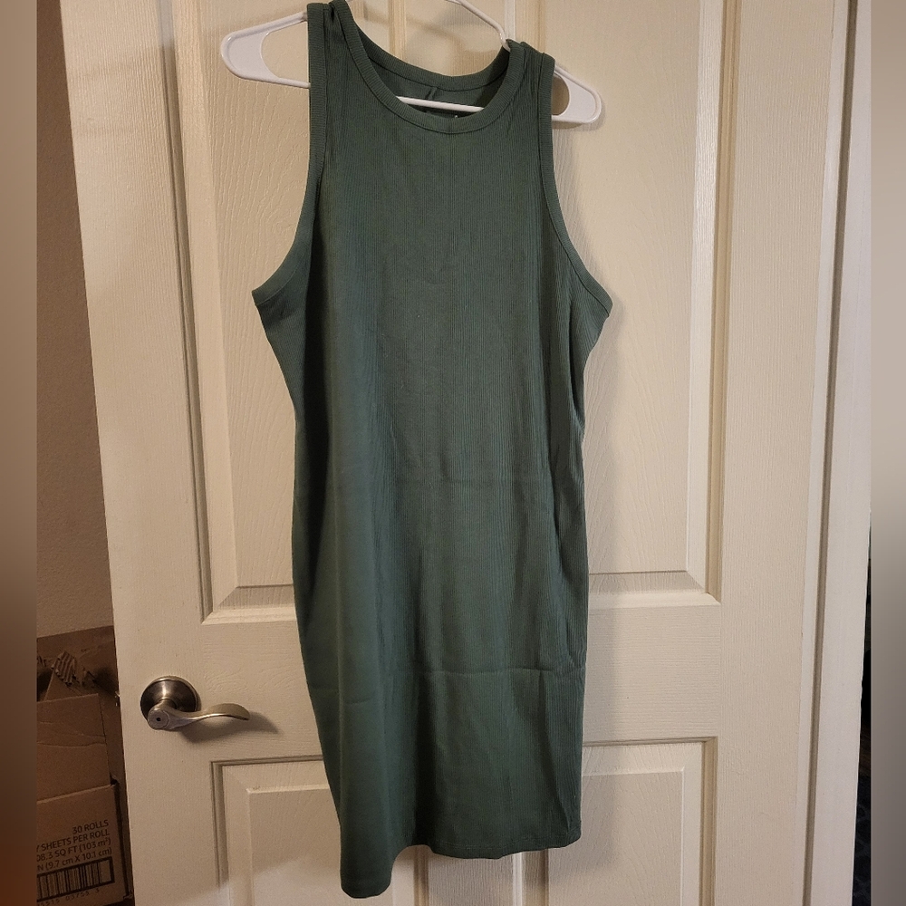 Green ribbed tank top dress